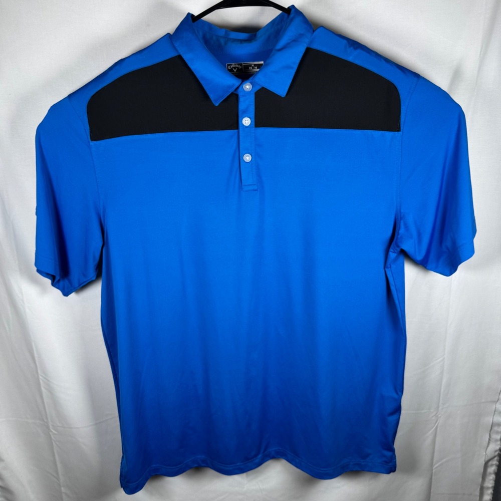 Callaway Golf Polo Mens XL Blue Black Colorblock Performance Short Sleeve Shirt